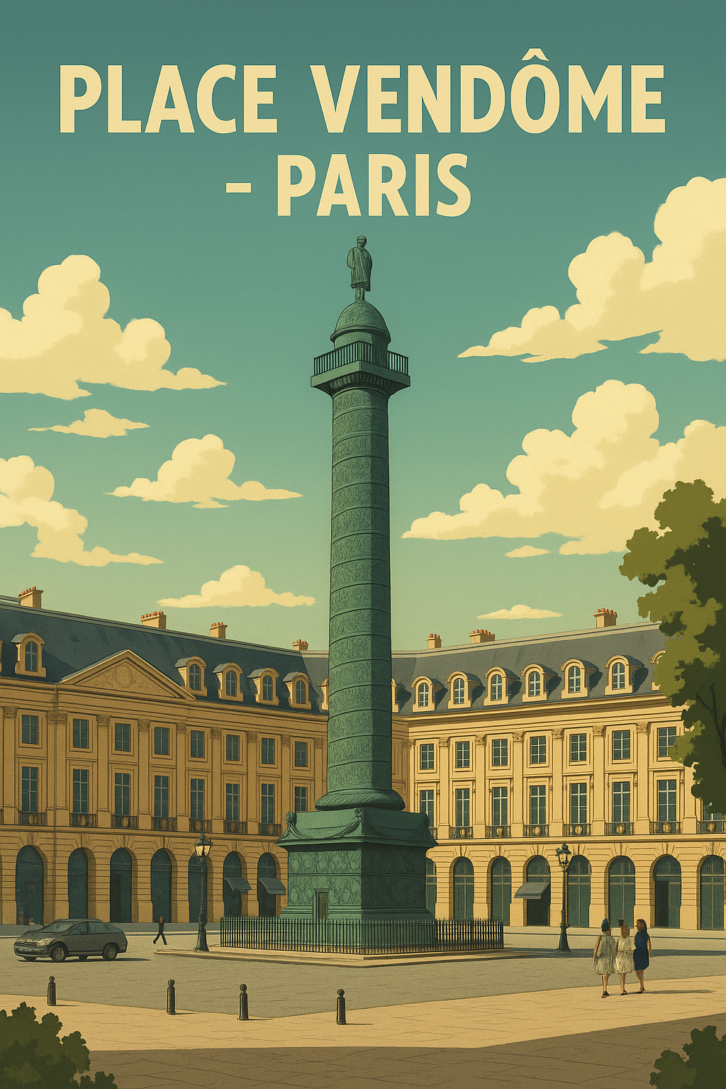 Vue de la Place Vendôme à Paris avec sa colonne et ses bâtiments historiques